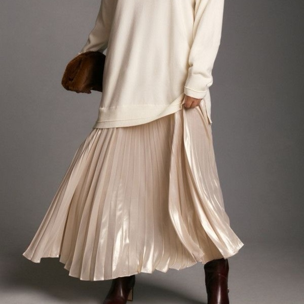 Anthropologie Long-Sleeve Crew Neck Mockable Pleated Maxi Jumper Dress - Picture 8 of 14